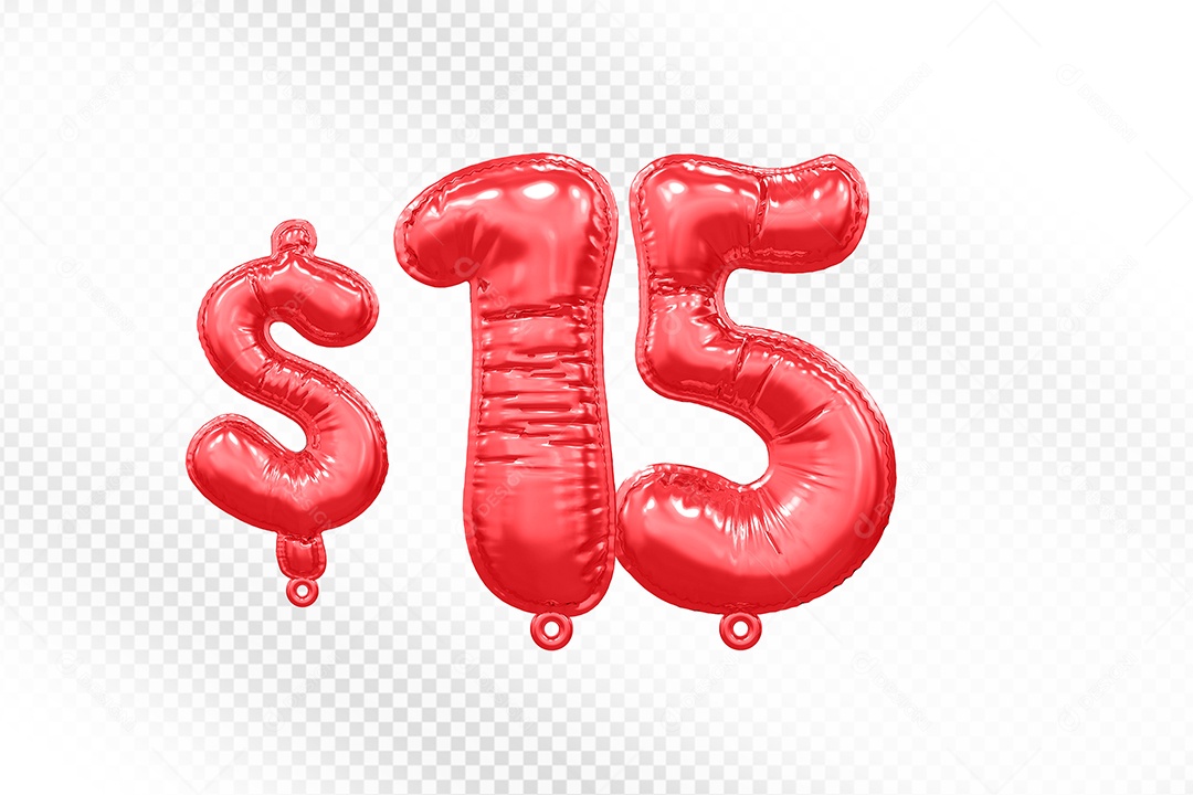 Balão de Número 15$ Vermelho Elemento 3D  Para Composição PSD