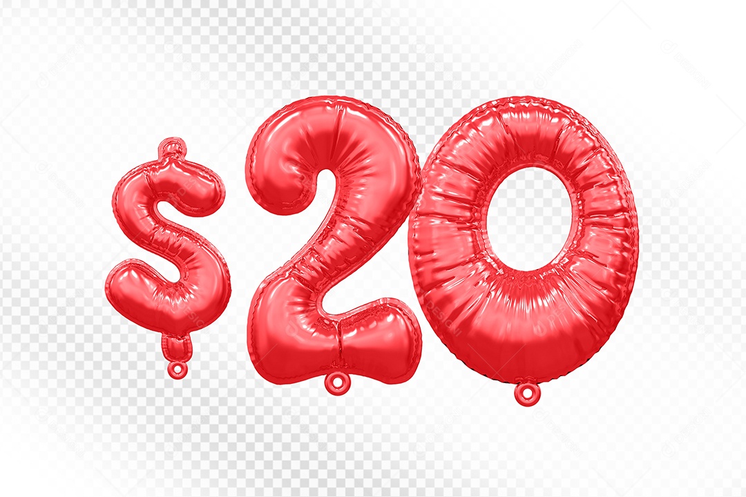 Balão de Número 20$ Vermelho Elemento 3D  Para Composição PSD