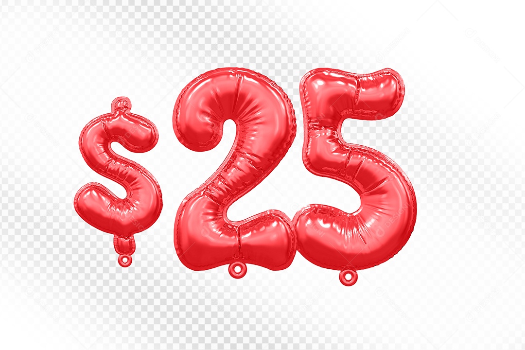 Balão de Número 25$ Vermelho Elemento 3D  Para Composição PSD