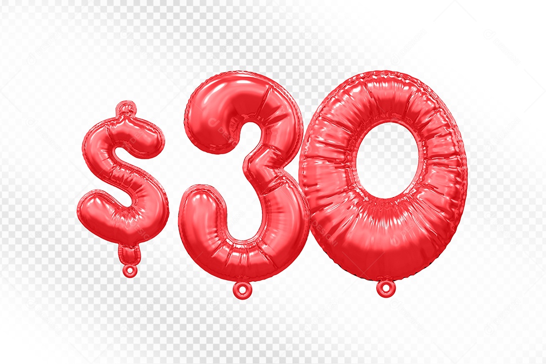 Balão de Número 30$ Vermelho Elemento 3D  Para Composição PSD