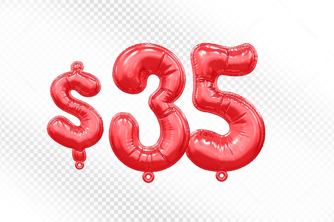 Balão de Número 35$ Vermelho Elemento 3D  Para Composição PSD