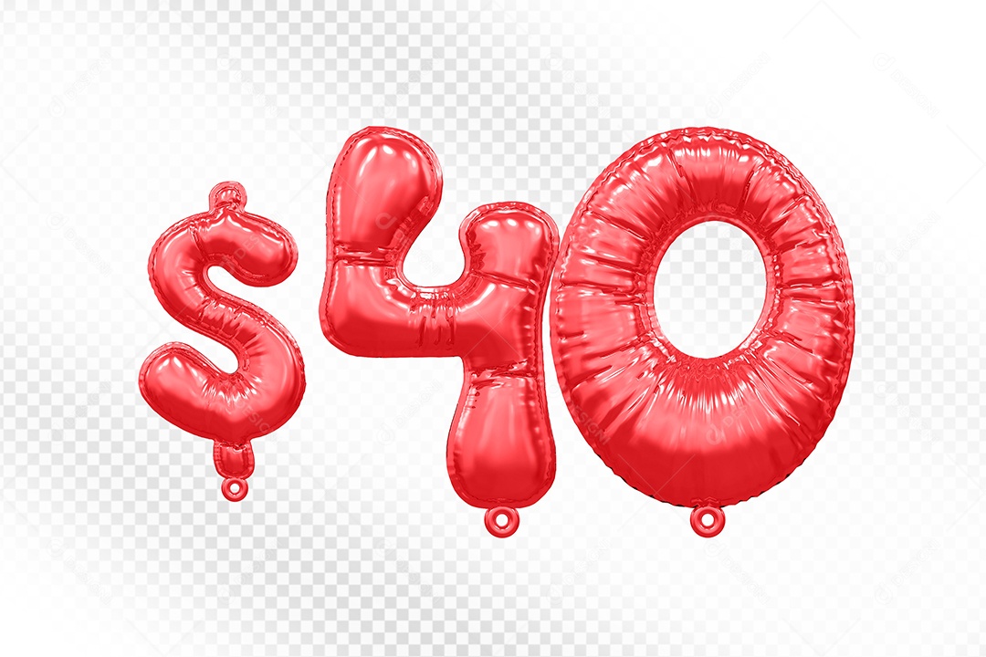 Balão de Número 40$ Vermelho Elemento 3D  Para Composição PSD