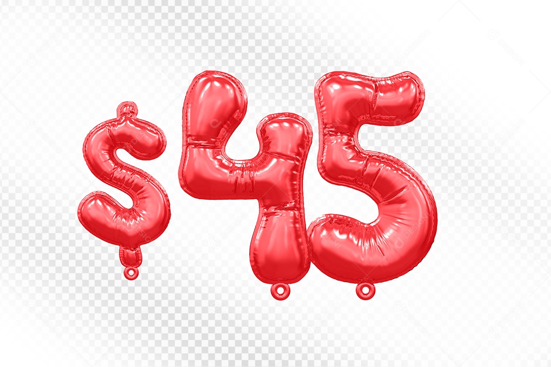 Balão de Número 45$ Vermelho Elemento 3D  Para Composição PSD