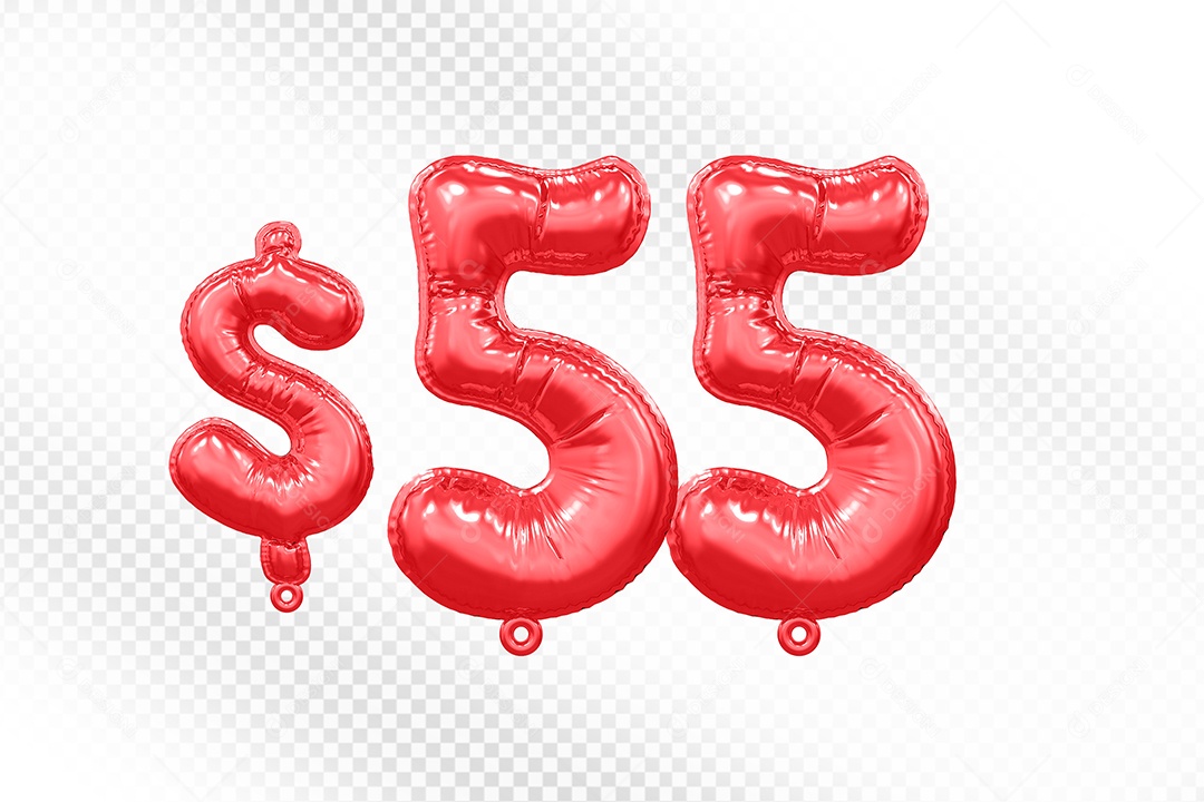 Balão de Número 55$ Vermelho Elemento 3D  Para Composição PSD