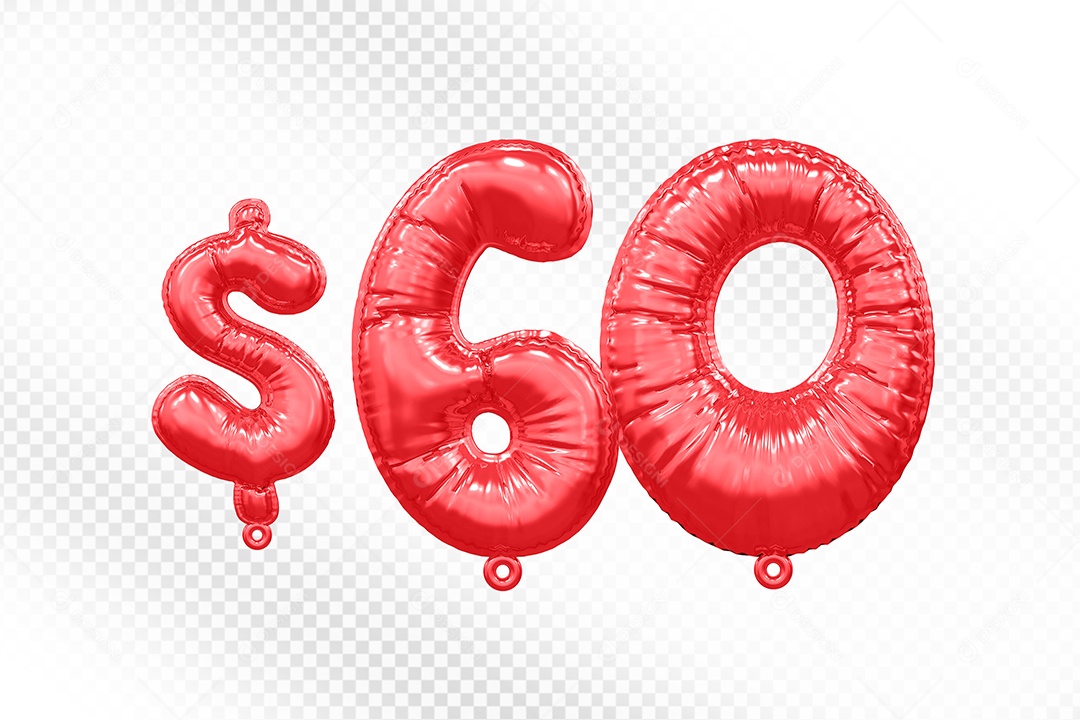 Balão de Número 60$ Vermelho Elemento 3D  Para Composição PSD