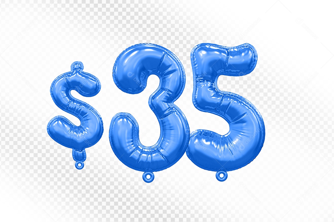 Balão de Número 35$ Azul Elemento 3D  Para Composição PSD
