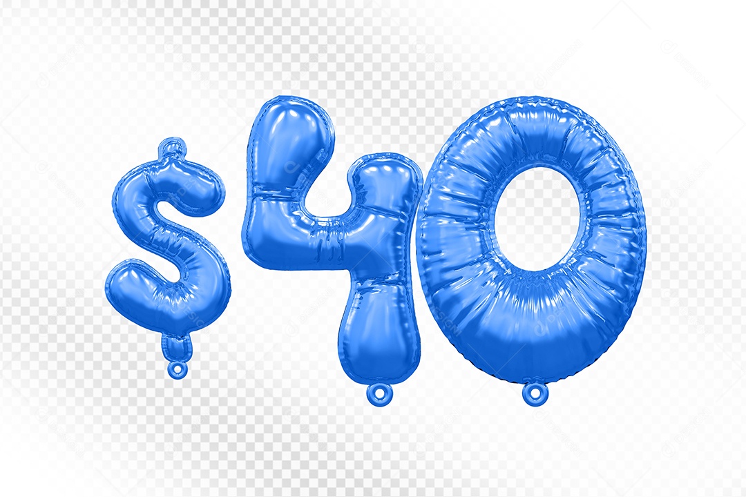 Balão de Número 40$ Azul Elemento 3D  Para Composição PSD