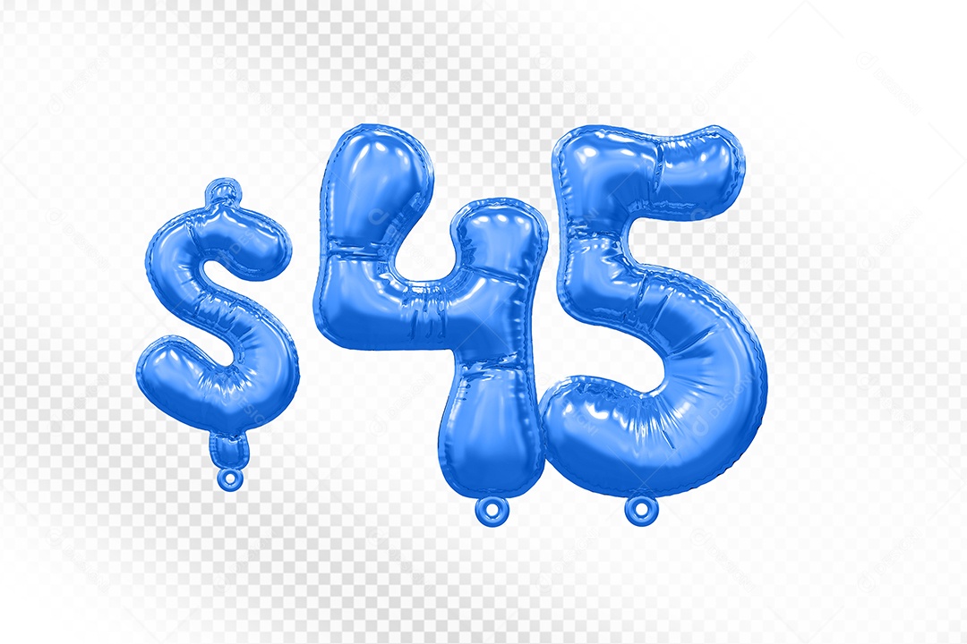 Balão de Número 45$ Azul Elemento 3D  Para Composição PSD