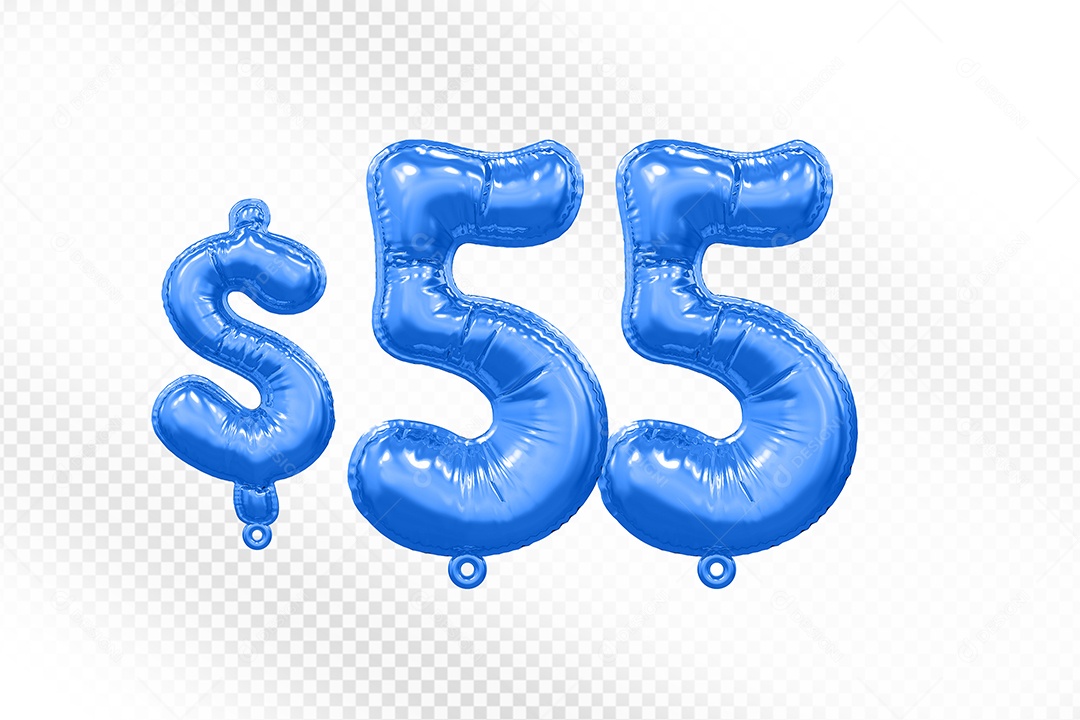 Balão de Número 55$ Azul Elemento 3D  Para Composição PSD