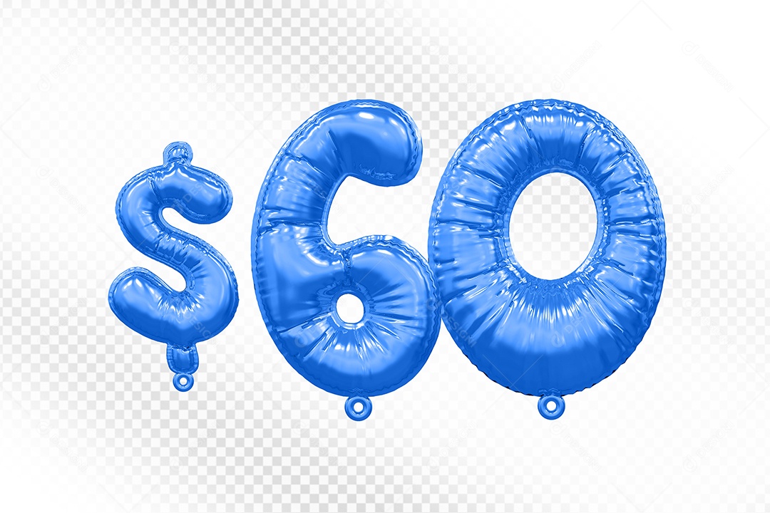 Balão de Número 60$ Azul Elemento 3D  Para Composição PSD