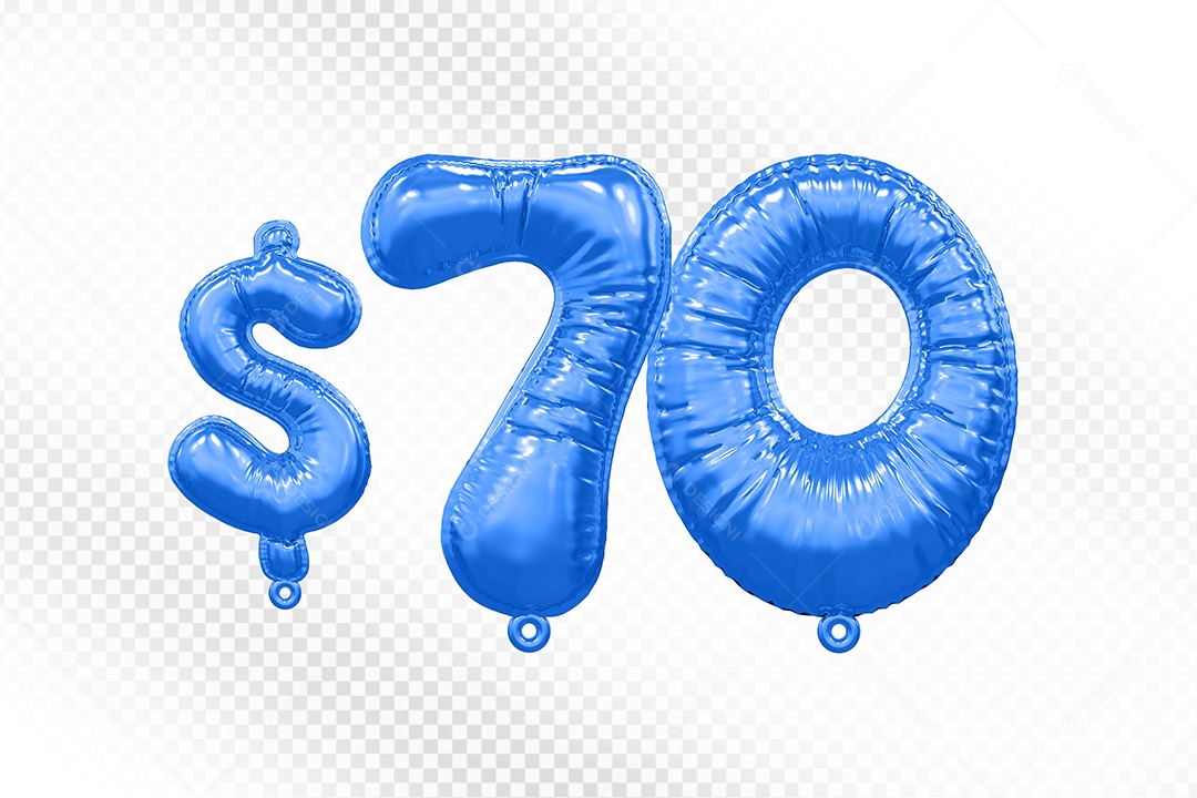 Balão de Número 70$ Azul Elemento 3D  Para Composição PSD