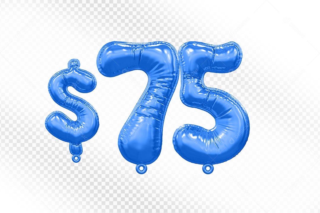 Balão de Número 75$ Azul Elemento 3D  Para Composição PSD