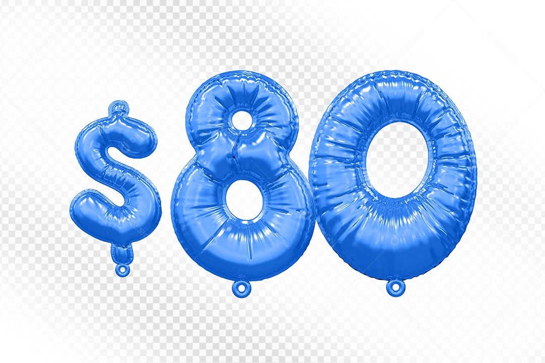 Balão de Número 80$ Azul Elemento 3D  Para Composição PSD