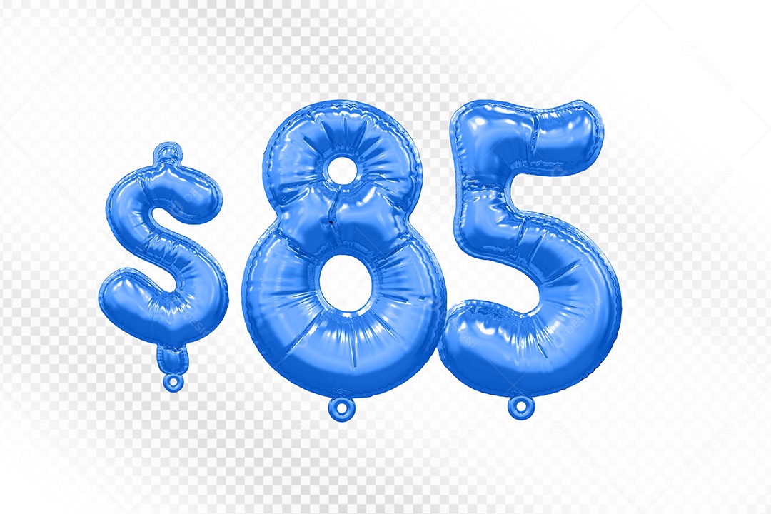 Balão de Número 85$ Azul Elemento 3D  Para Composição PSD