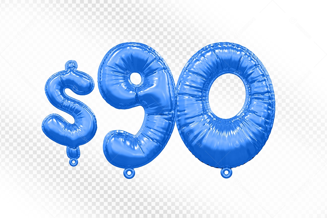 Balão de Número 90$ Azul Elemento 3D  Para Composição PSD