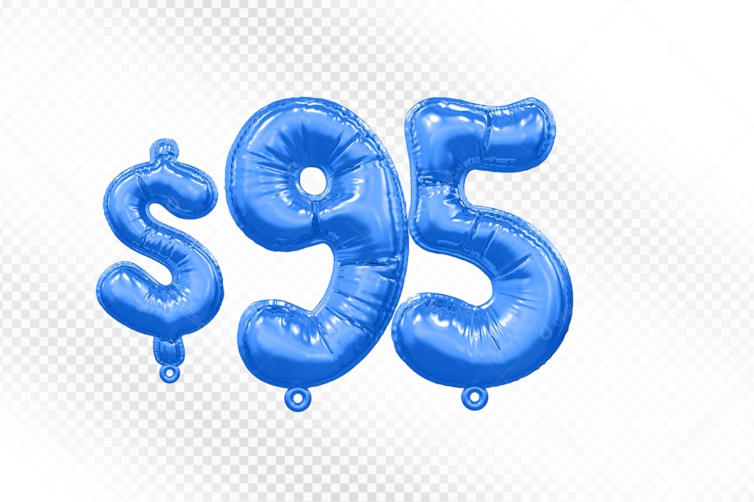 Balão de Número 95$ Azul Elemento 3D  Para Composição PSD