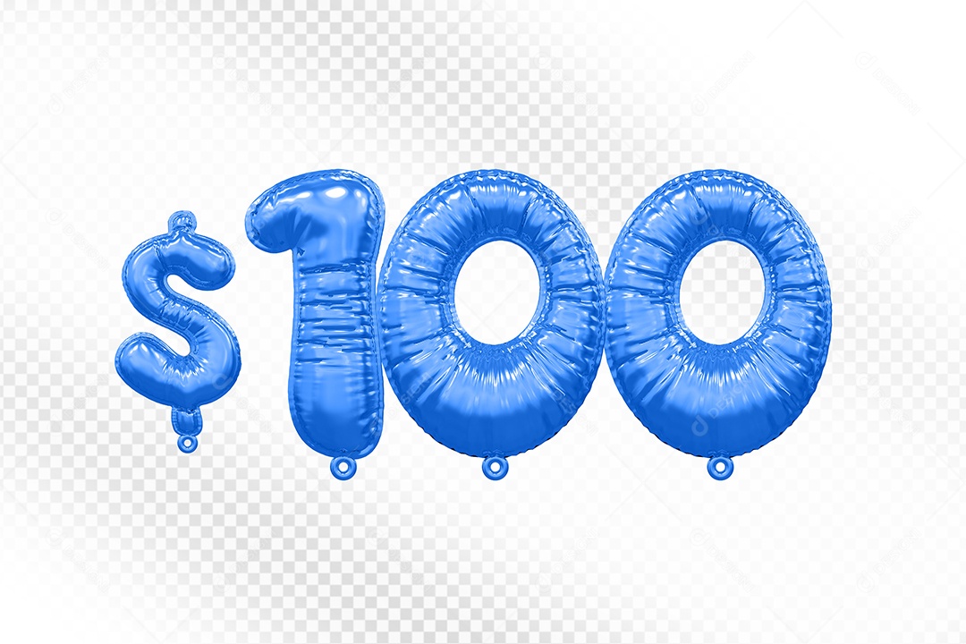 Balão de Número 100$ Azul Elemento 3D  Para Composição PSD