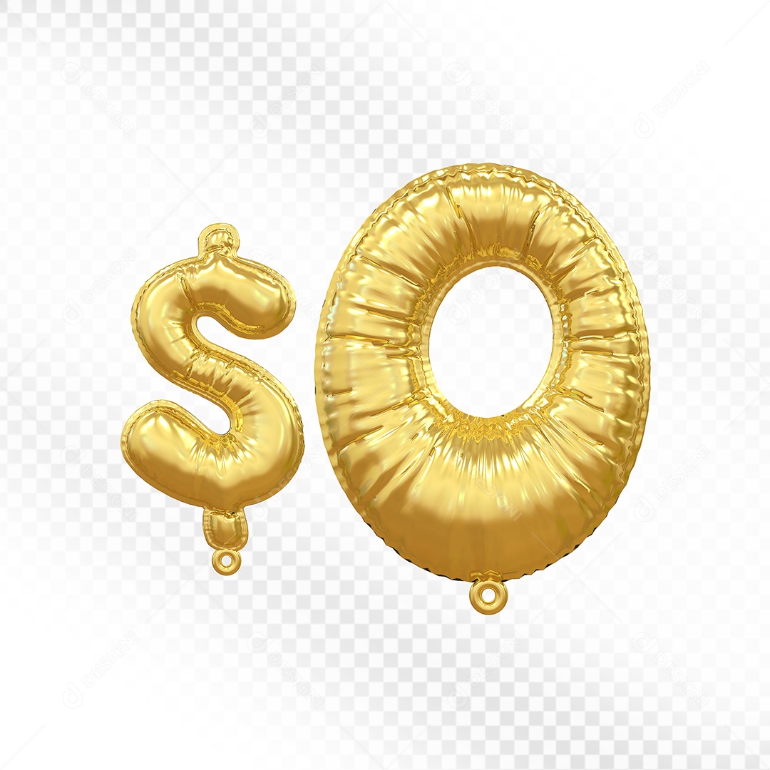 Balão de Número 0$ Dourado Elemento 3D Para Composição PSD