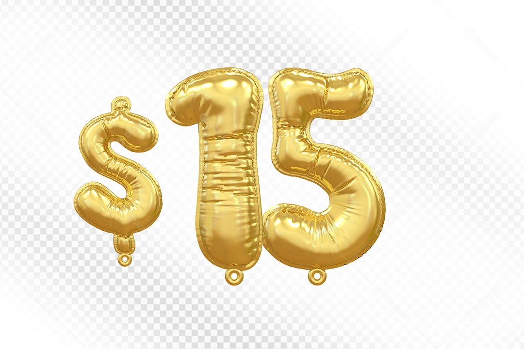Balão de Número 15$ Dourado Elemento 3D Para Composição PSD