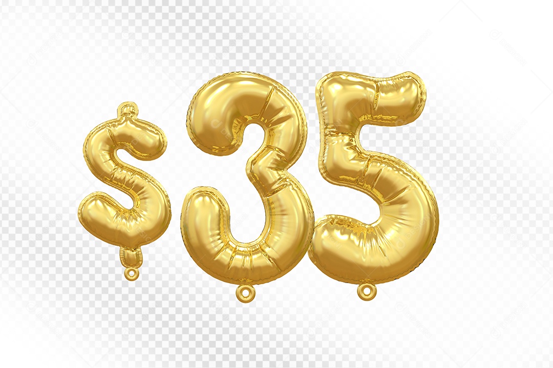 Balão de Número 35$ Dourado Elemento 3D Para Composição PSD