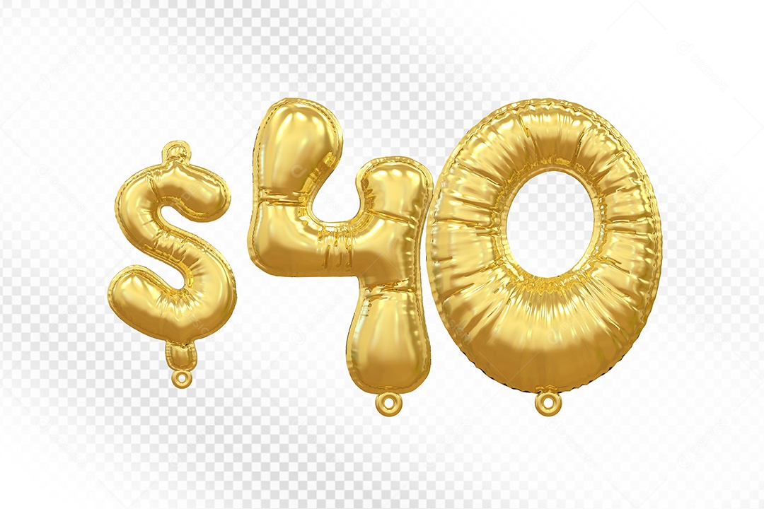 Balão de Número 40$ Dourado Elemento 3D Para Composição PSD