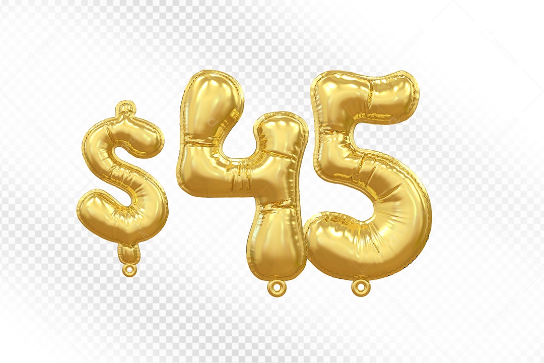 Balão de Número 45$ Dourado Elemento 3D Para Composição PSD