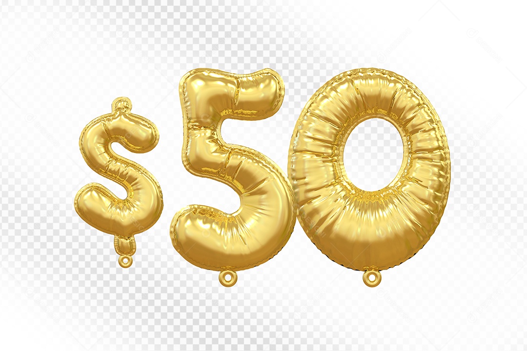 Balão de Número 50$ Dourado Elemento 3D Para Composição PSD