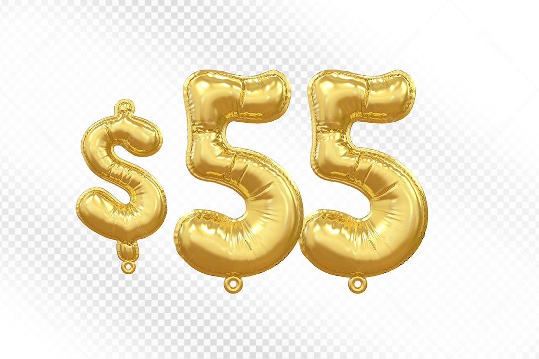 Balão de Número 55$ Dourado Elemento 3D Para Composição PSD