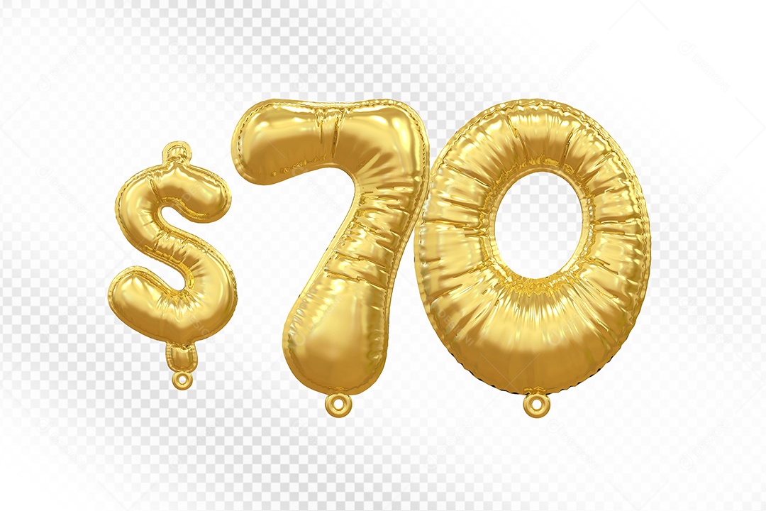 Balão de Número 70$ Dourado Elemento 3D Para Composição PSD