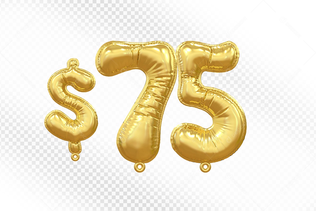 Balão de Número 75$ Dourado Elemento 3D  Para Composição PSD