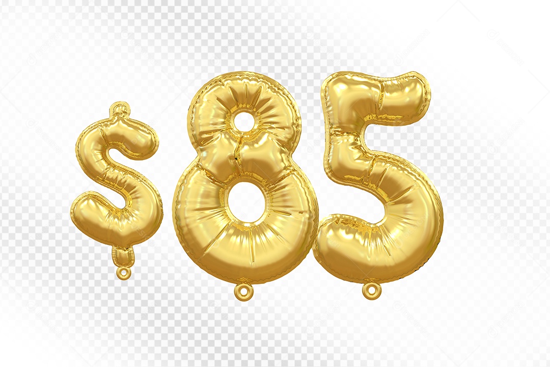 Balão de Número 85$ Dourado Elemento 3D  Para Composição PSD