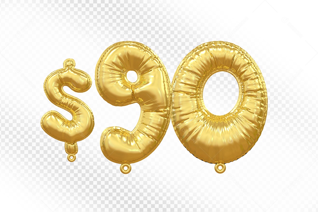 Balão de Número 100$ Dourado Elemento 3D  Para Composição PSD