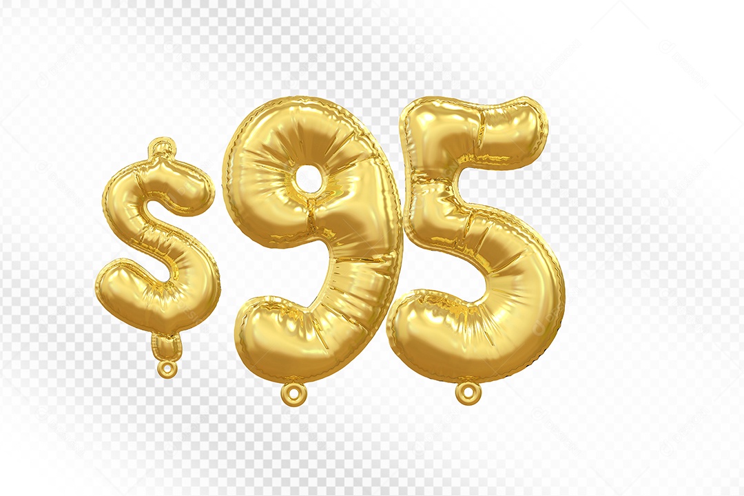 Balão de Número 100$ Dourado Elemento 3D  Para Composição PSD