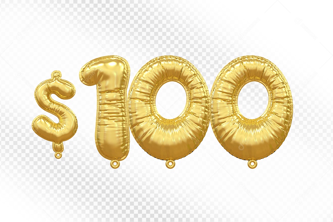 Balão de Número 100$ Dourado Elemento 3D  Para Composição PSD