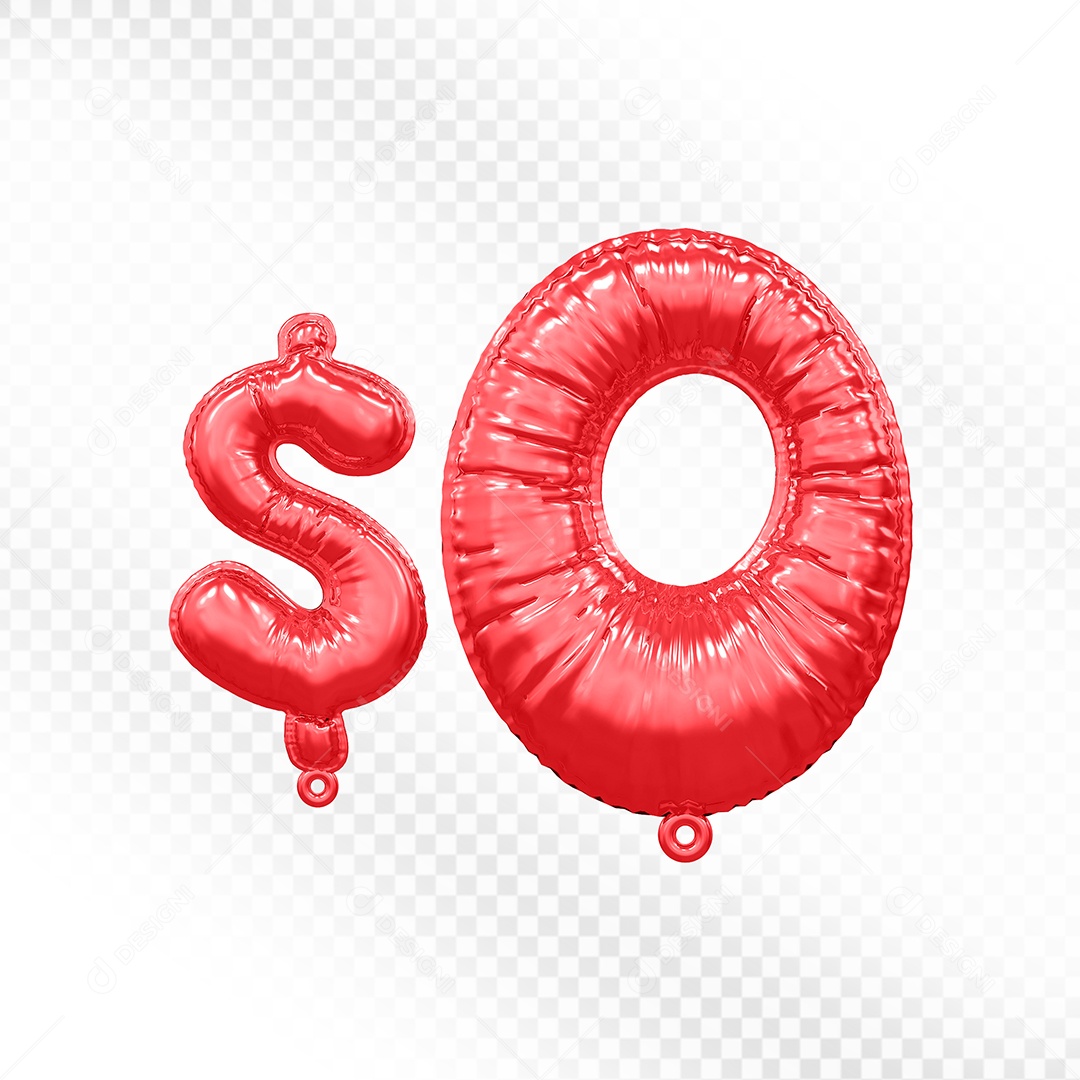Balão de Número 0$ Vermelho Elemento 3D  Para Composição PSD
