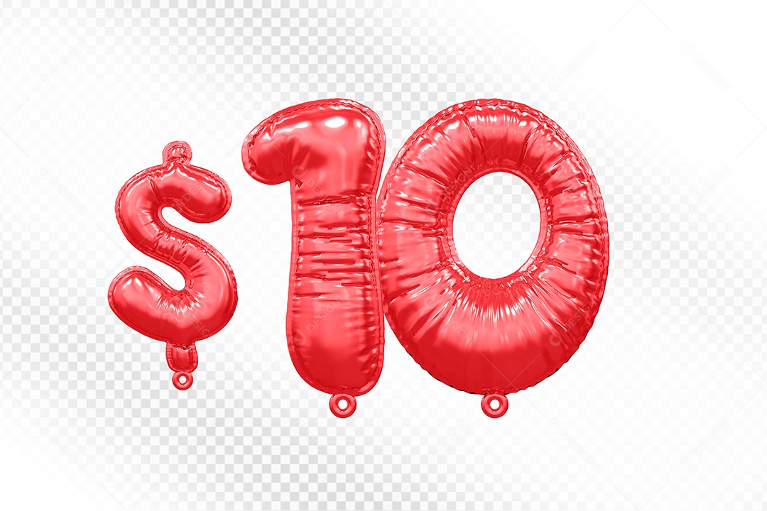 Balão de Número 10$ Vermelho Elemento 3D  Para Composição PSD