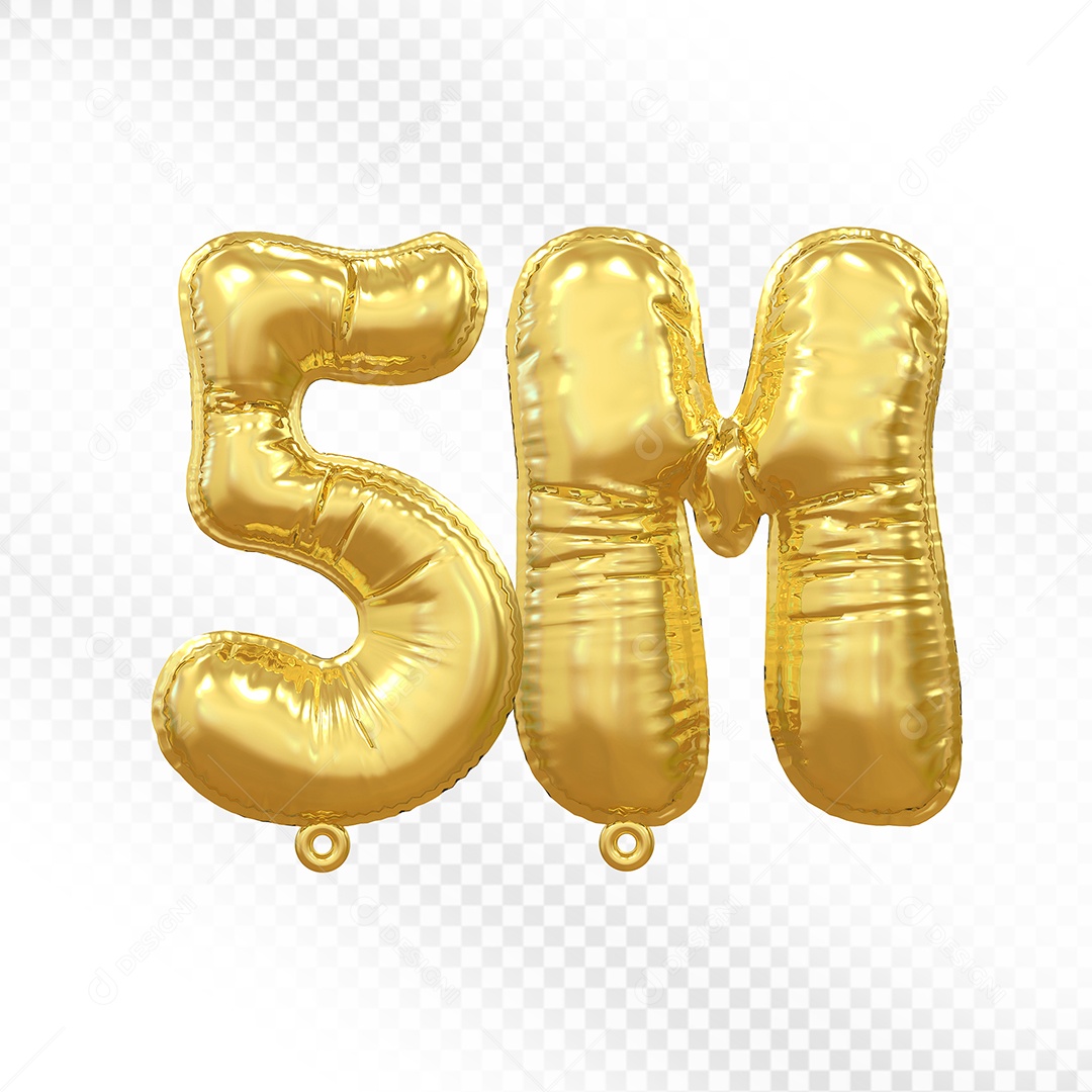 Balão de Número 5M Dourado Elemento 3D Para Composição PSD