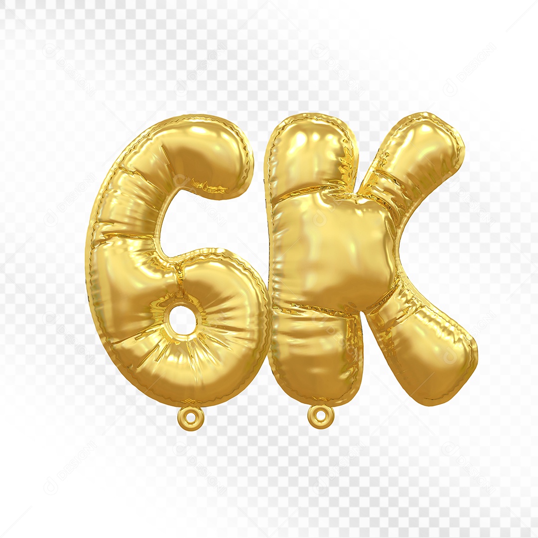 Balão de Número 6K Dourado Elemento 3D Para Composição PSD