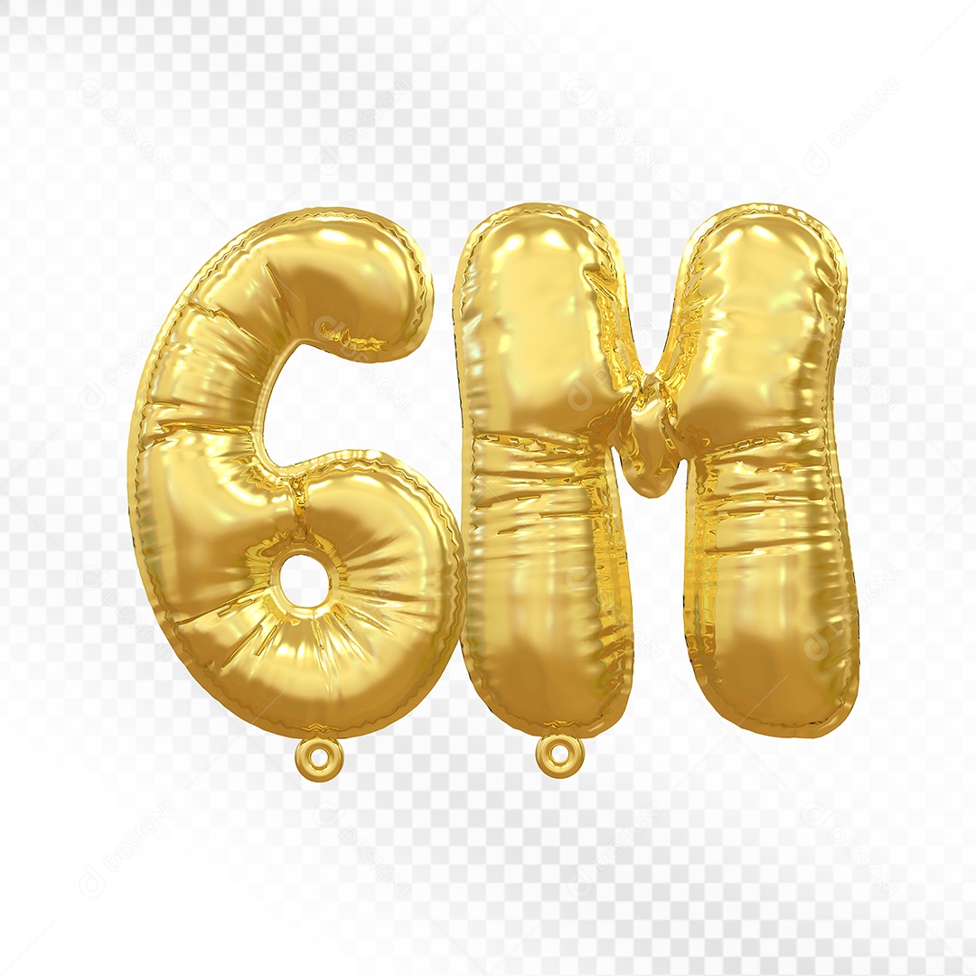 Balão de Número 6M Dourado Elemento 3D Para Composição PSD