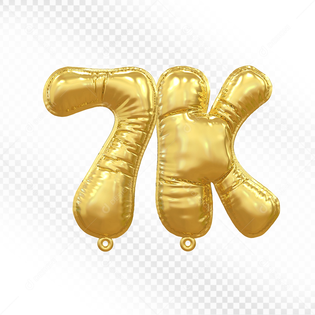 Balão de Número 7K Dourado Elemento 3D Para Composição PSD