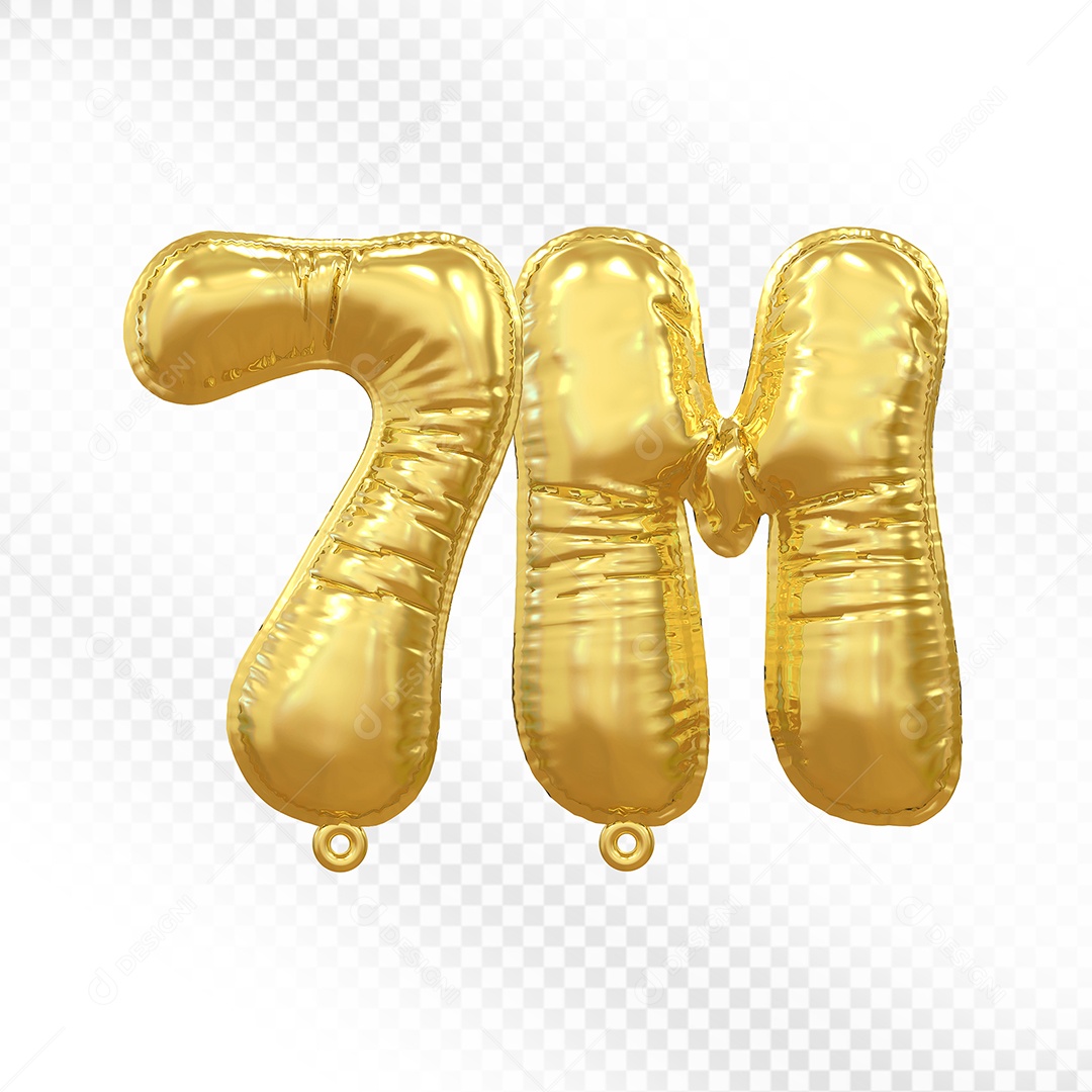 Balão de Número 7M Dourado Elemento 3D Para Composição PSD