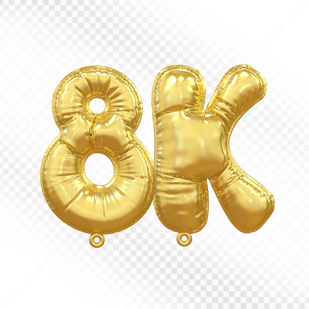 Balão de Número 8K Dourado Elemento 3D Para Composição PSD