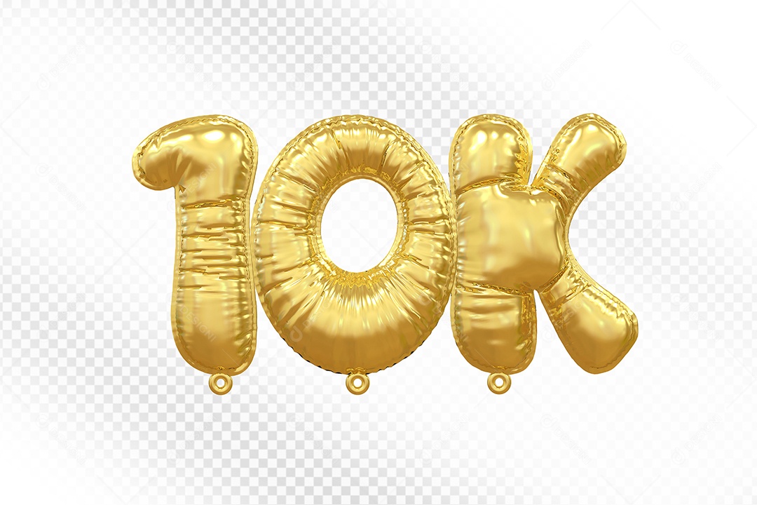 Balão de Número 10K Dourado Elemento 3D Para Composição PSD