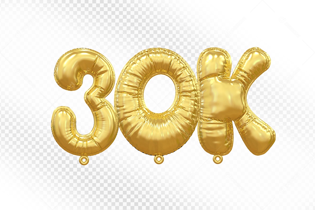 Balão de Número 30K Dourado Elemento 3D Para Composição PSD
