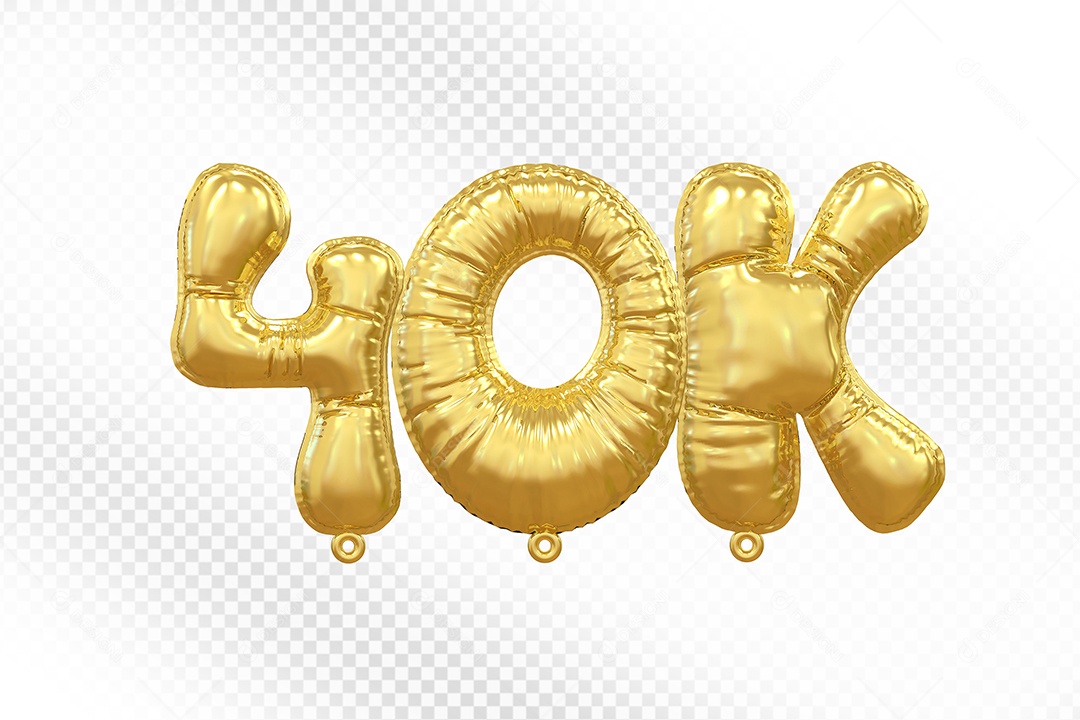 Balão de Número 40K Dourado Elemento 3D Para Composição PSD