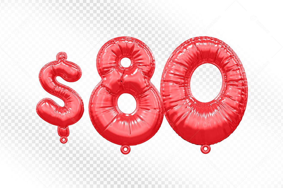 Balão de Número 80$ Vermelho Elemento 3D  Para Composição PSD