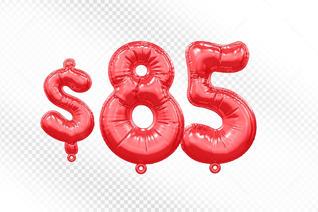 Balão de Número 85$ Vermelho Elemento 3D  Para Composição PSD