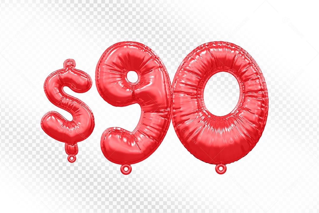 Balão de Número 90$ Vermelho Elemento 3D  Para Composição PSD