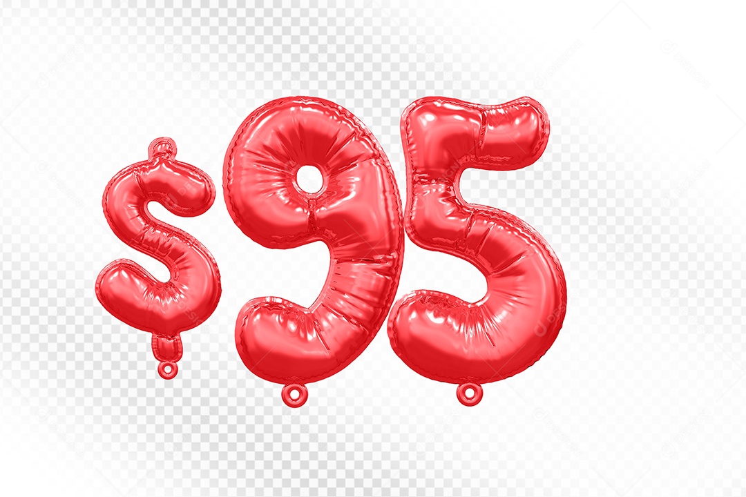 Balão de Número 95$ Vermelho Elemento 3D  Para Composição PSD