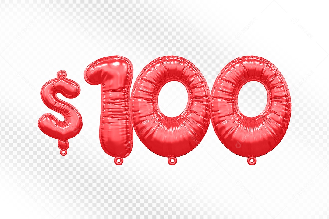Balão de Número 100$ Vermelho Elemento 3D  Para Composição PSD